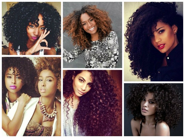 A collage of curly afro hairstyles 